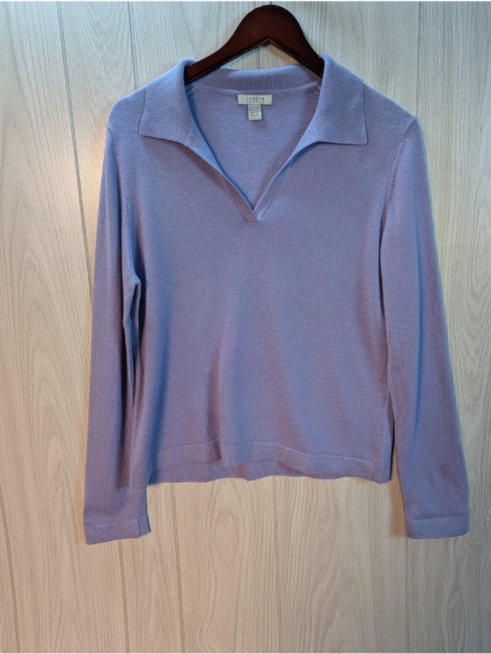 Geneva 100% Cashmere Purple Lavender Collared v neck Pullover Sweater XL